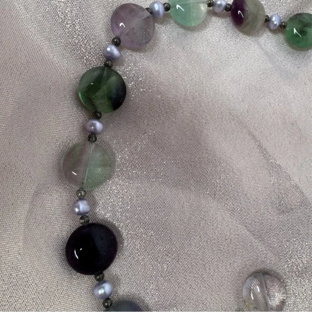 Fluorite necklace toggle beaded purple green blue crystal geode rock luxe